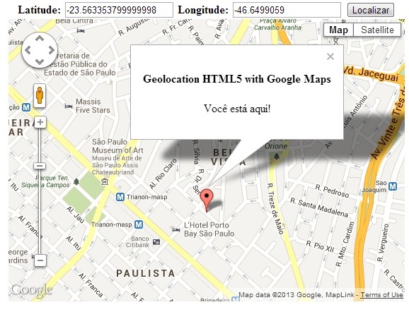 Página de Exemplo - Geolocation API e Google Maps API